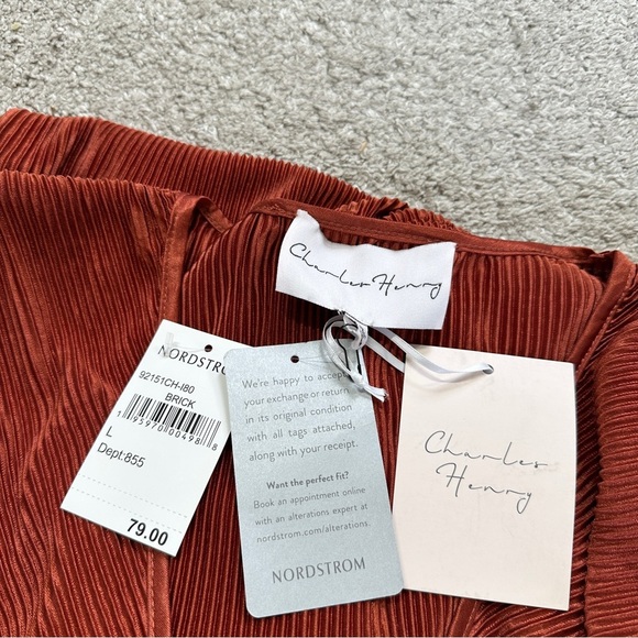 NWT Charles Henrey Women’s Gathered Long Sleeve A-Line Dress V-Neck Orange L - Picture 10 of 14